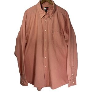 Tommy Hilfiger Mens Size XXL Orange Gingham Button Down Shirt 2XL Cotton Office